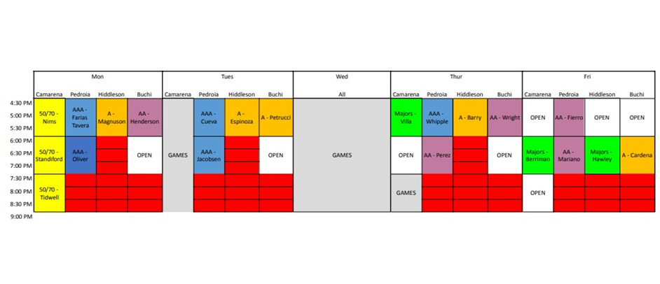 Fall Season Practice Schedule